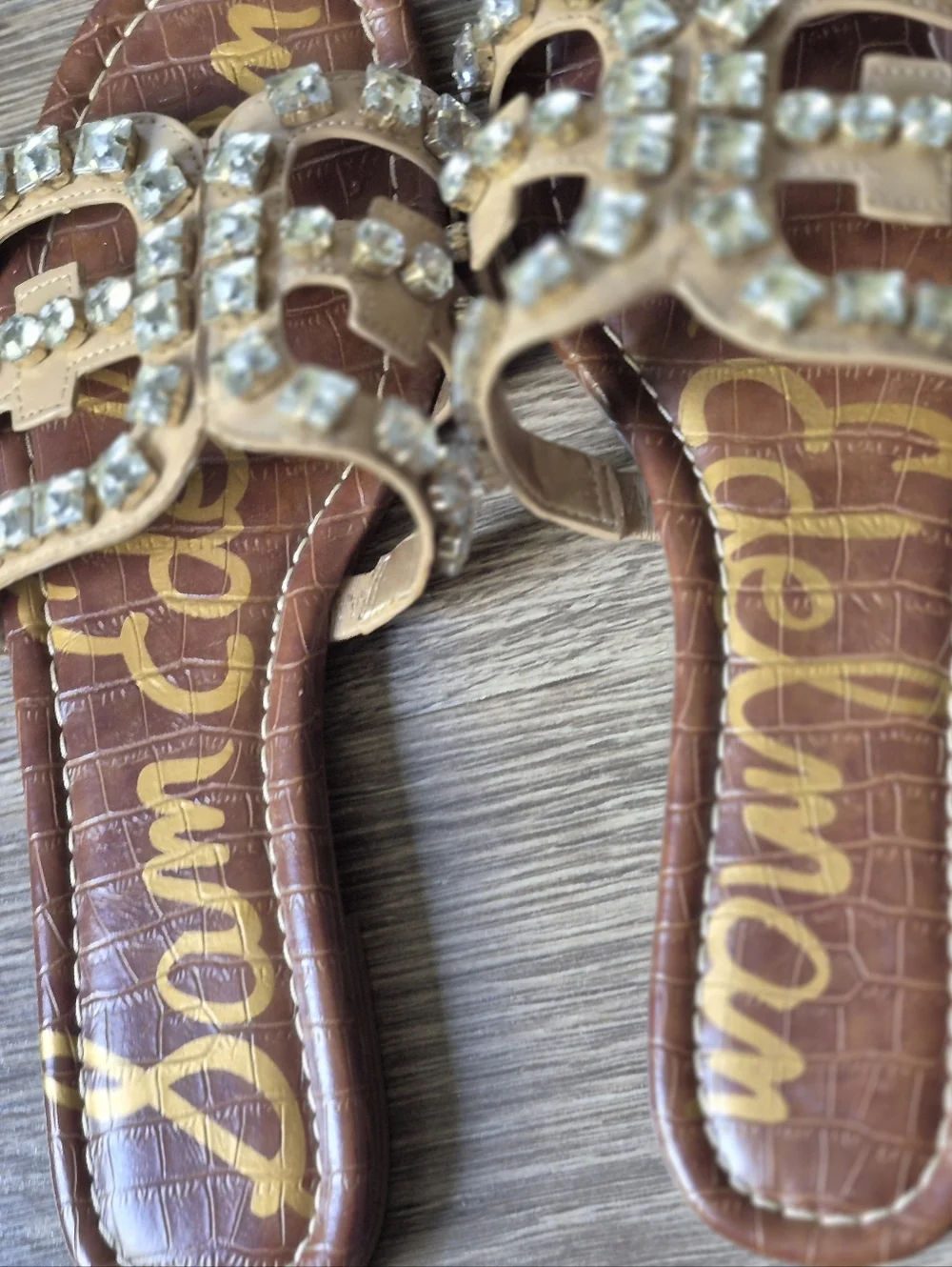 Sam Edelman Bay Sandals Slides. Tan With Crystals Rhinestones Size 9 - Picture 3 of 8